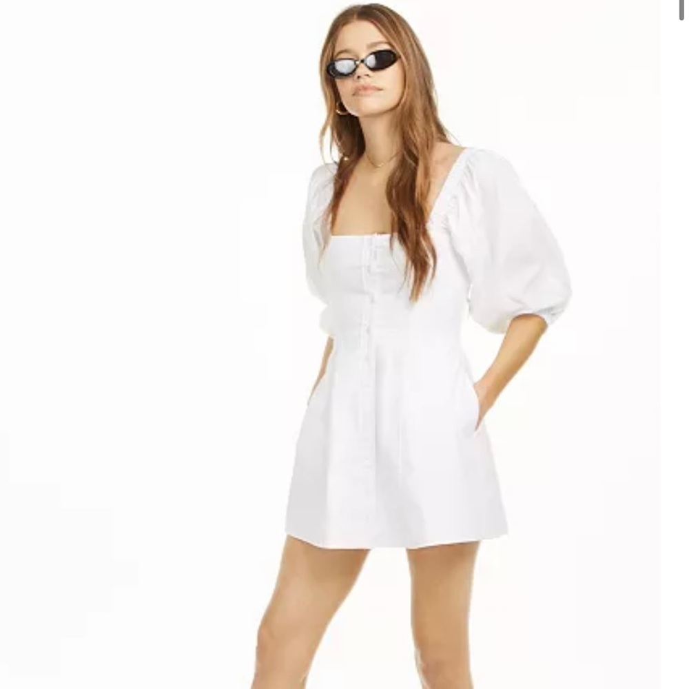 Danielle Bernstein Puff Sleeve Mini Dress White Sz10